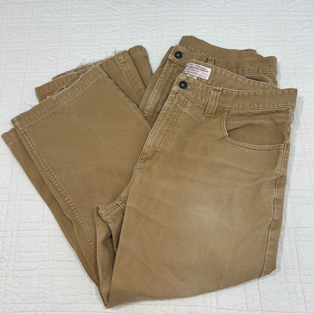 2 Pair Filson Mens Brown Cotton Canvas Workwear Pants Distressed Size 38 x 27